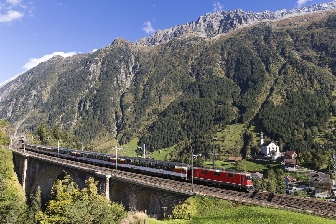 Gotthard Panorama Express and Wassen Church